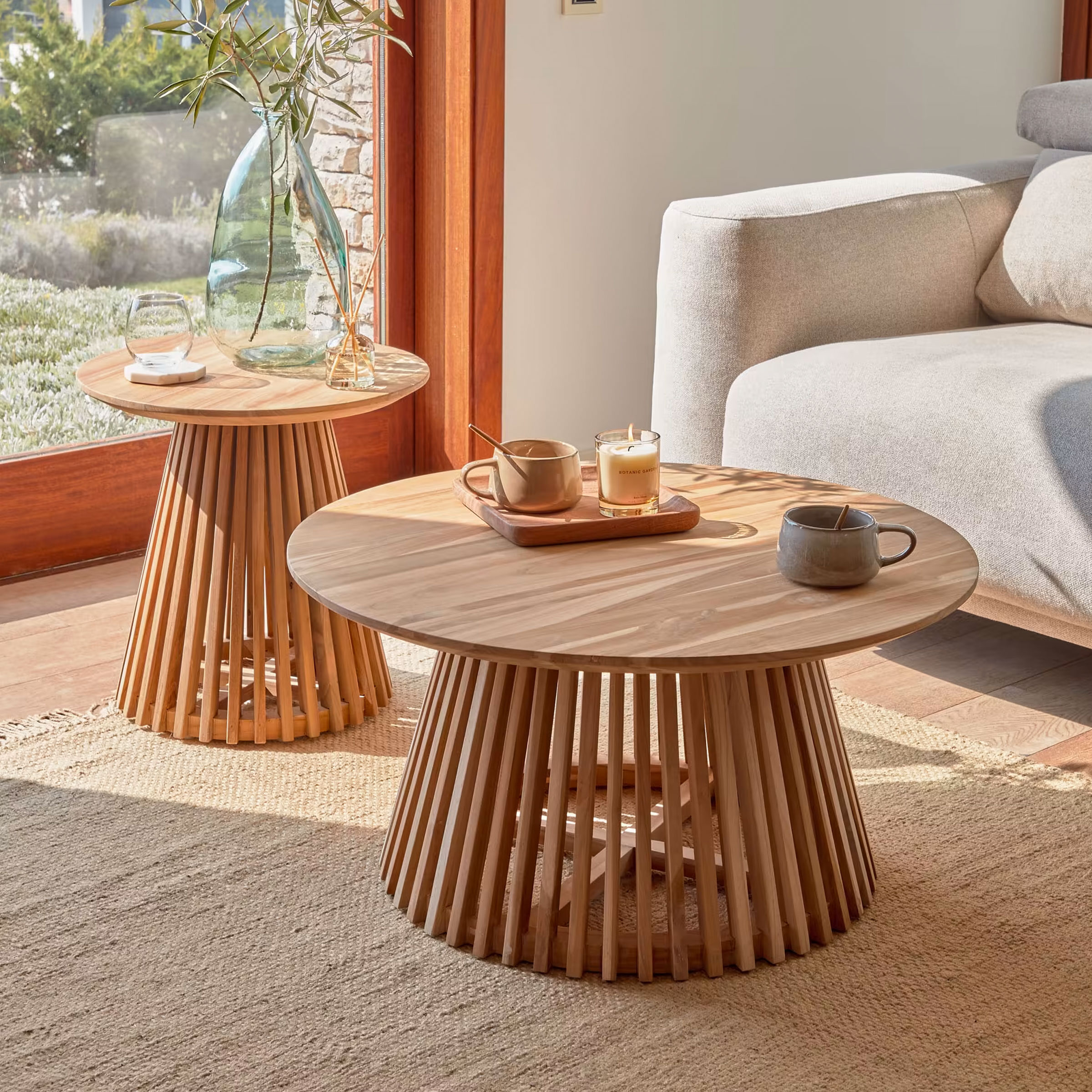 Kave Home Salontafel Jeanette Set van 2 stuks Teakhout - Naturel - Rond | Kave Home