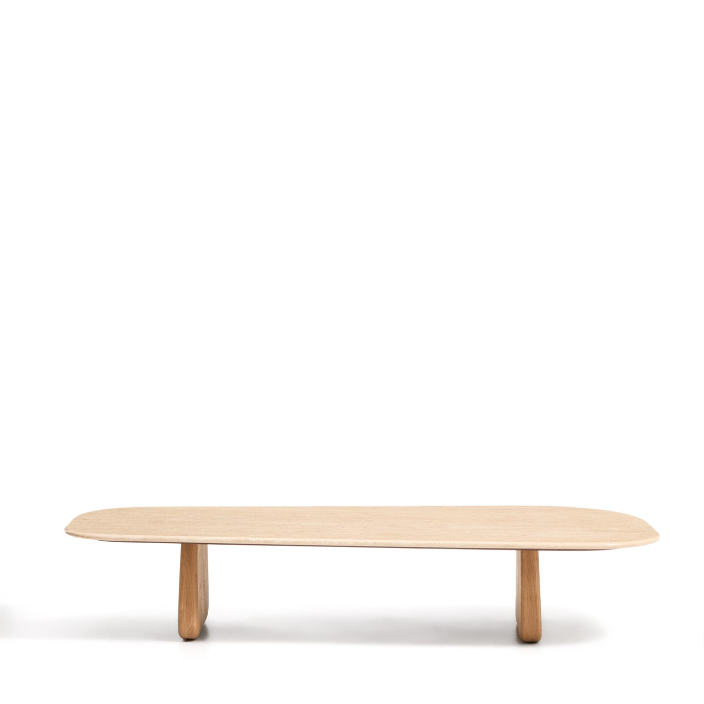 Kave Home Salontafel Pirita Travertin en licht eiken 147 x 65cm - Beige | Kave Home