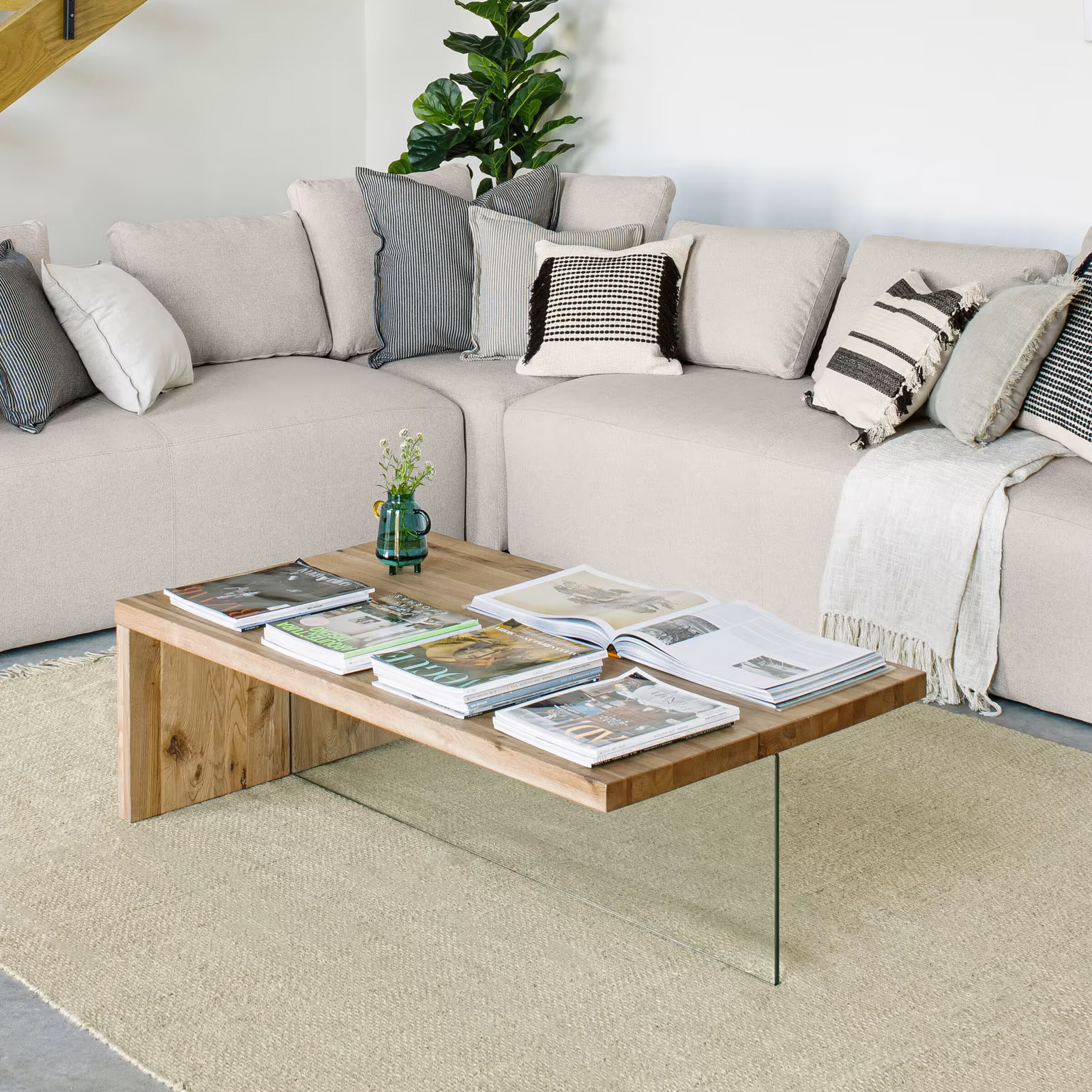 Kave Home Salontafel Tulsi Eiken / glas