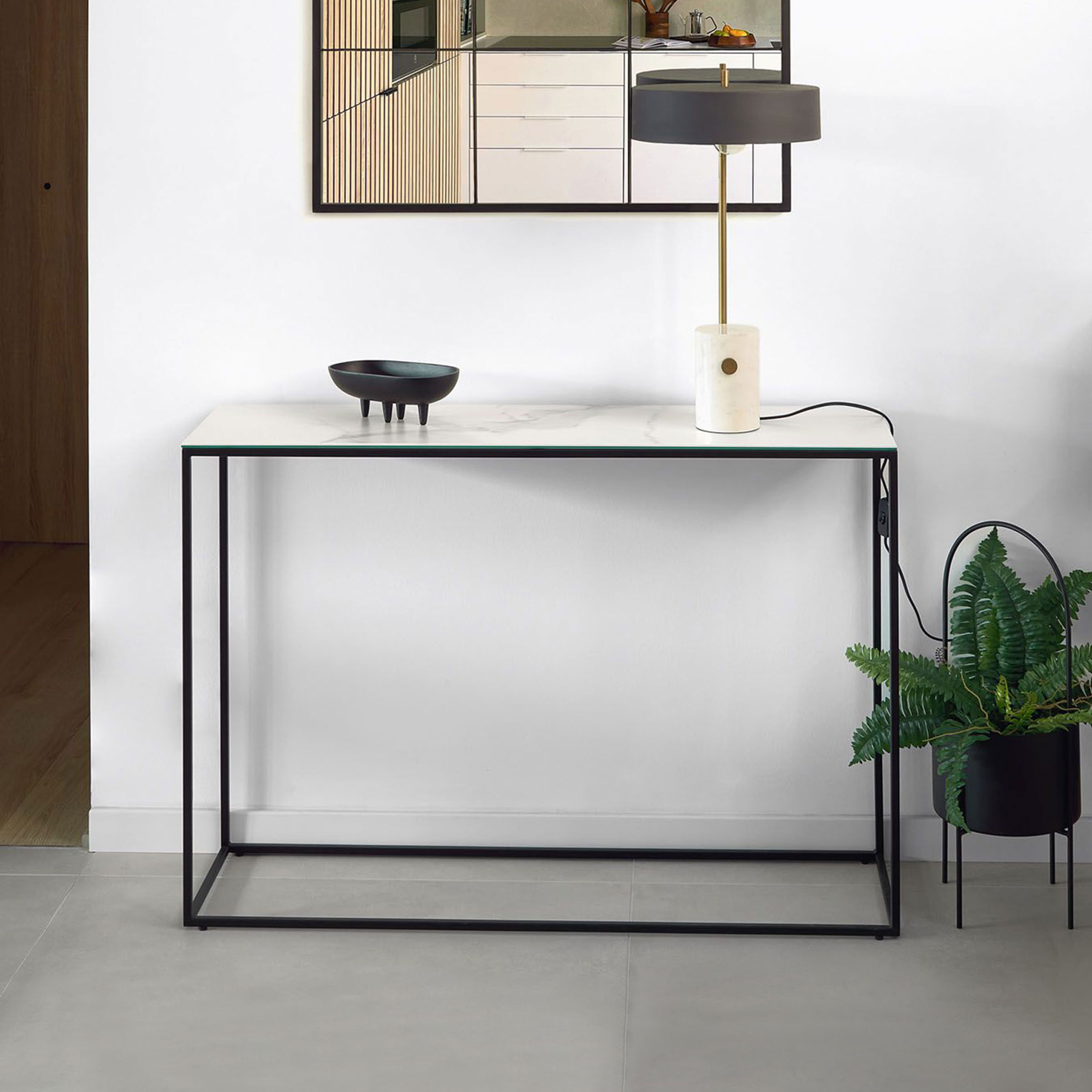 Kave Home Sidetable Rewena Keramiek met marmer-look 110cm - Wit | Kave Home