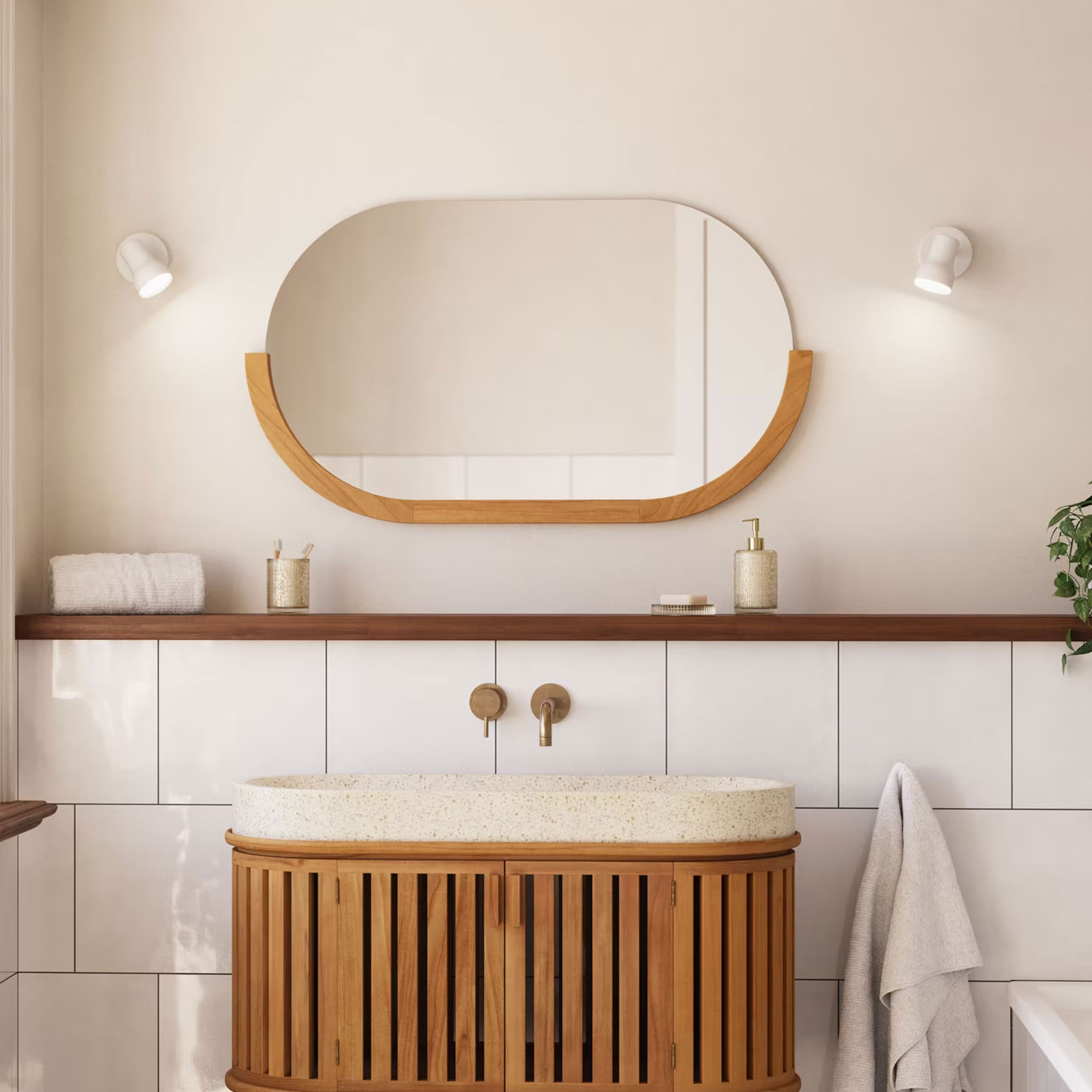 Kave Home Spiegel Rokia Teakhout 90 x 55cm - Naturel - Ovaal | Kave Home