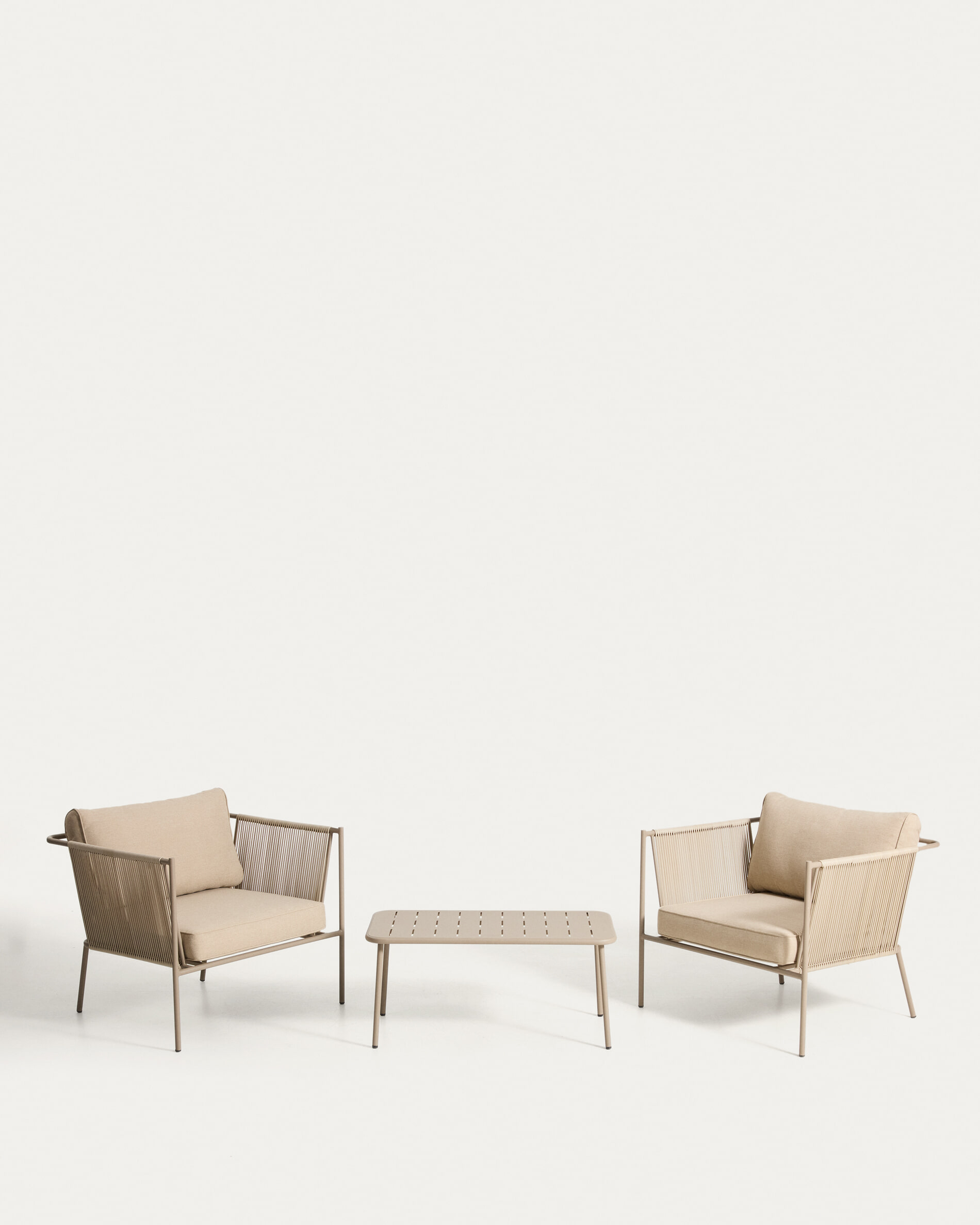 Kave Home Tuinset Zivia Met 2 loungestoelen en tafel - Ecru/Taupe | Kave Home