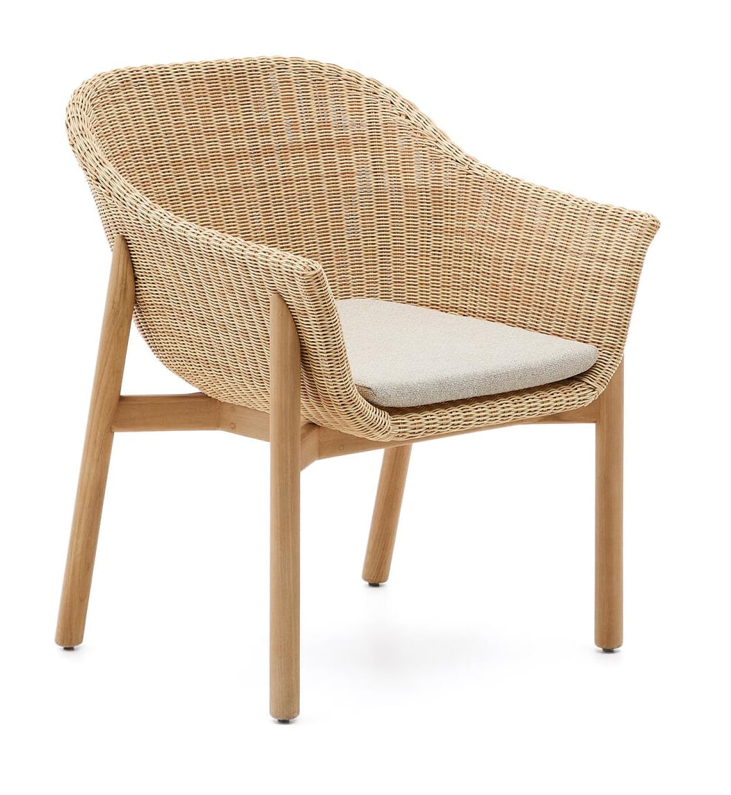 Kave Home Tuinstoel Galea Teakhout en rattan - Bruin | Kave Home