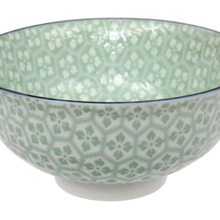 Keramieken Kom - Mixed Bowls - Groene Bloemenpatroon - 250ml - 11.3 x 5.2 cm | Tokyo Design Studio