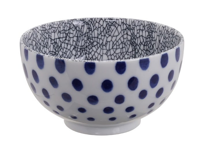 Keramische Kom - Mixed Bowls - Wit met Donkerblauwe Stippen - 500ml - 13.2 x 7.4cm | Tokyo Design Studio