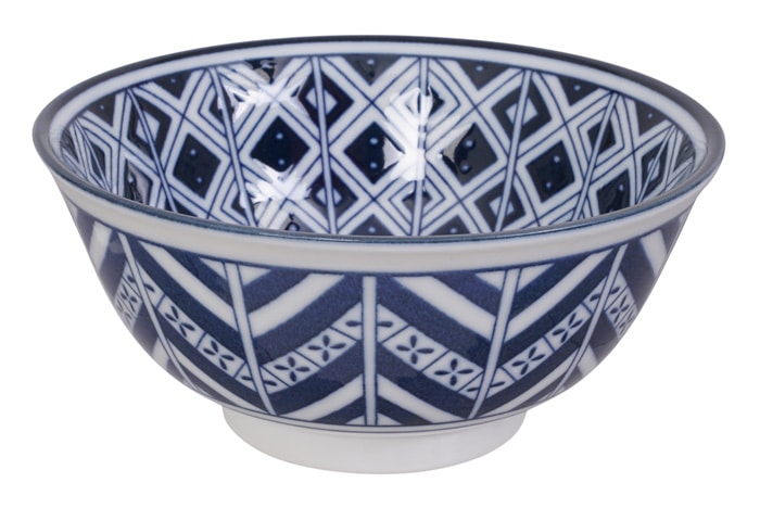 Keramische Kom - Tokyo Design Studio - Blauw Witte - 500ml - 14.8x7cm | Tokyo Design Studio