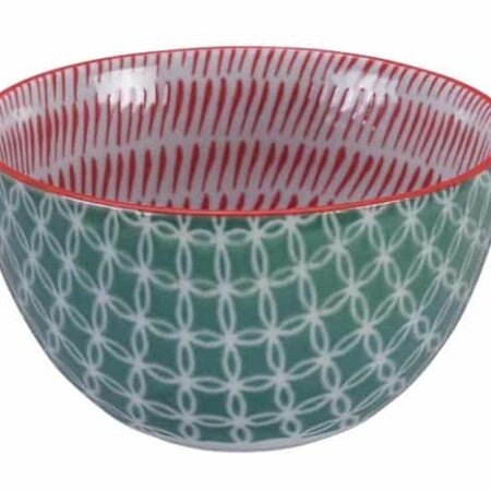Keramische Kom - Tokyo Design Studio - Groen/Rode Decoratie - 500ml - 12.7x7 cm | Tokyo Design Studio