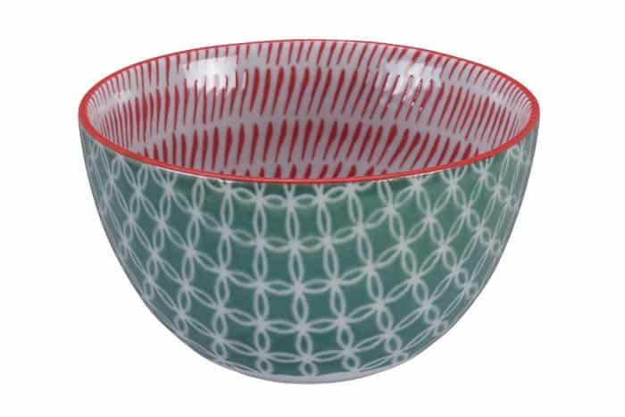 Keramische Kom - Tokyo Design Studio - Groen/Rode Decoratie - 500ml - 12.7x7 cm | Tokyo Design Studio