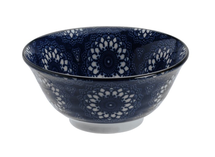 Keramische kom - Tokyo Design Studio - Flower Blue - 550ml 14.8x6.8cm | Tokyo Design Studio