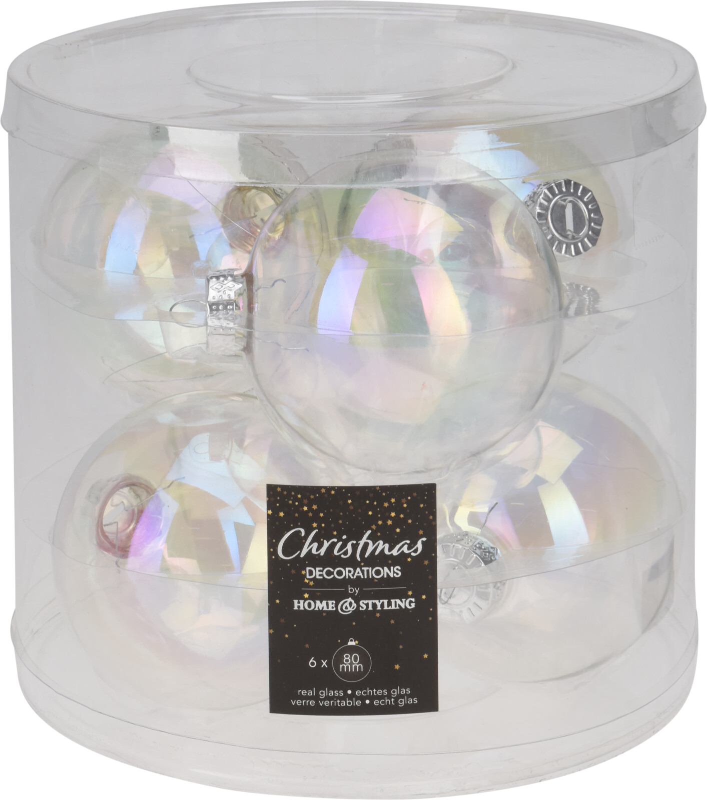 Kerstbal 80mm iriserend koker a 6 glas | Home & Styling