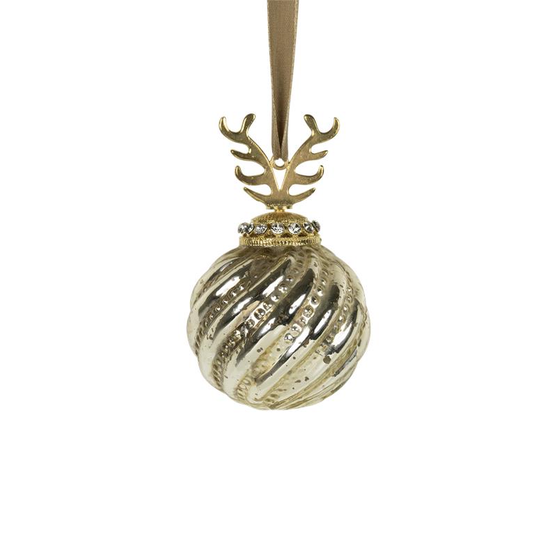 Kerstbal gewei glas goud Ø8cm | Merkloos