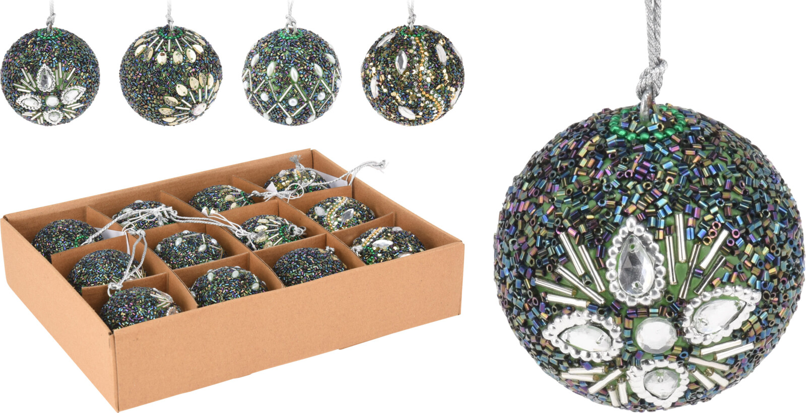 Kerstbal met kralen 6cm multicolor | Home & Styling