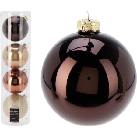 Kerstballen in koker amber mix 4st ø10cm | Merkloos