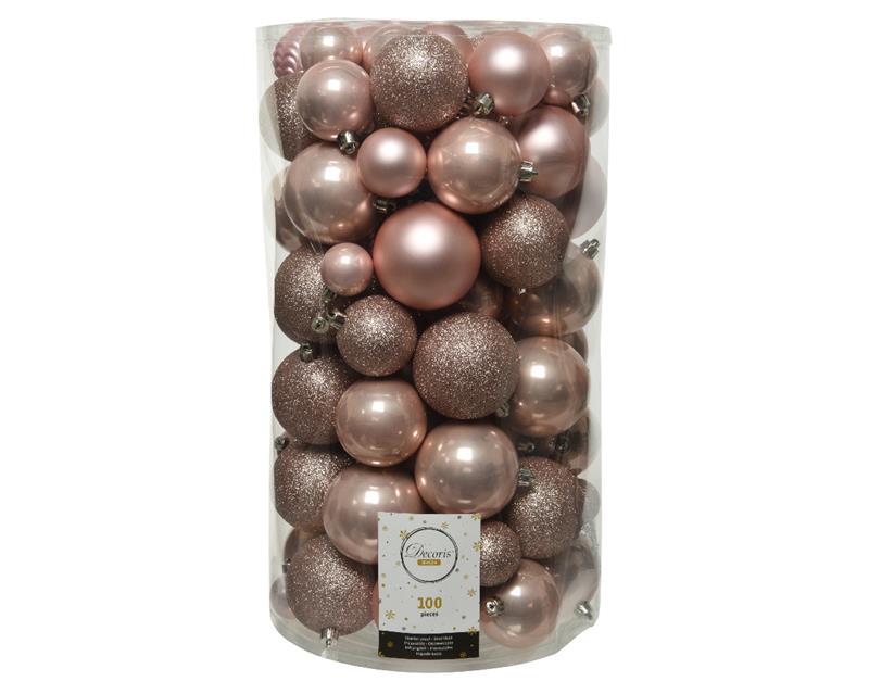 Kerstballen koker a 100 kunststof roze | Decoris
