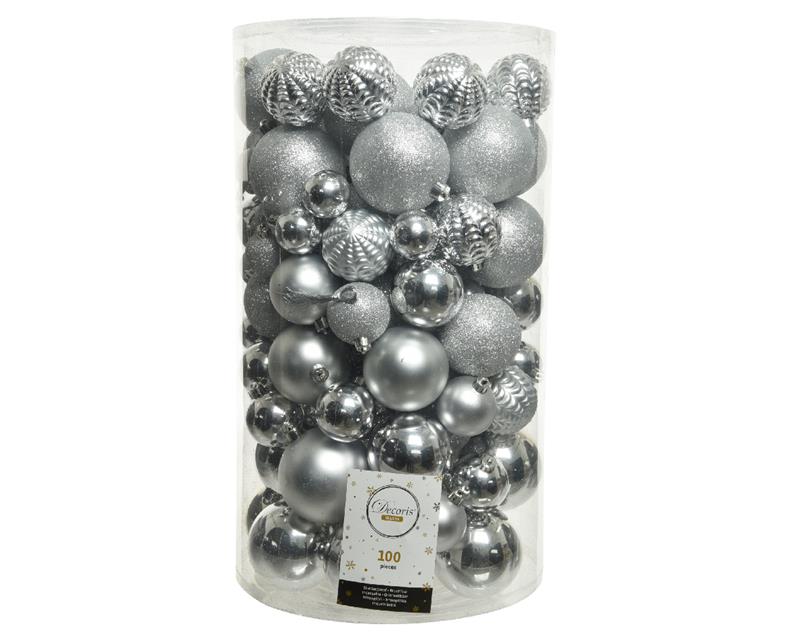 Kerstballen koker a 100 kunststof zilver | Decoris