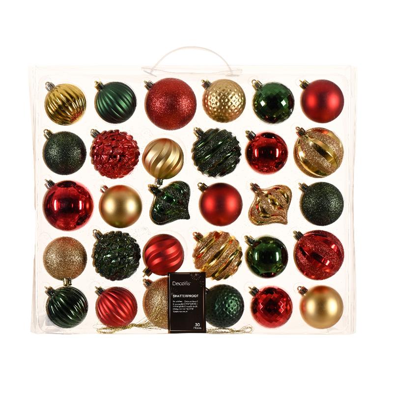 Kerstballen kunststof 30 st.traditioneel | Decoris