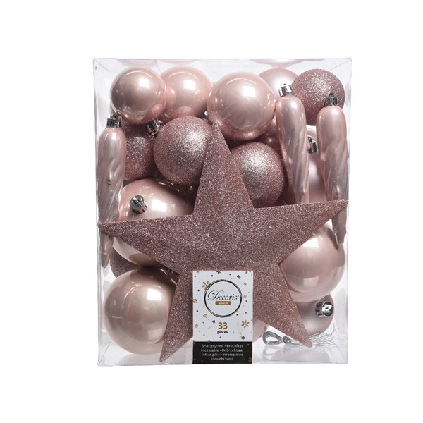 Kerstballen kunststof mix 33st roze | Decoris