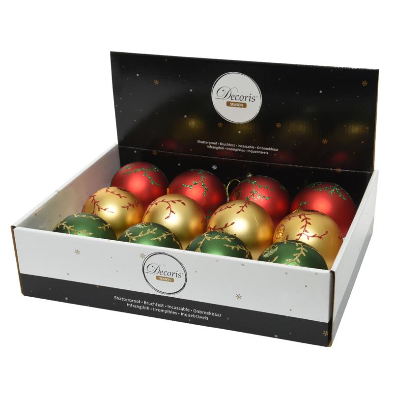 Kerstballen mix 12st goud/rood/groen | Decoris