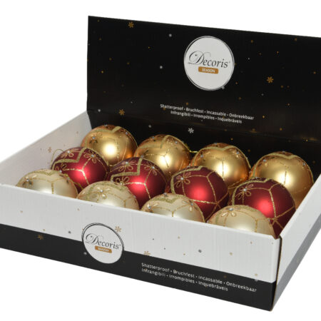 Kerstballen mix 12st pearl/goud/rood | Decoris