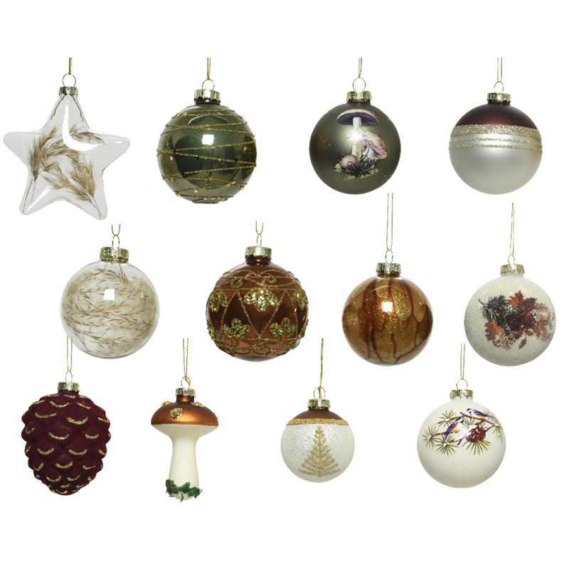Kerstballen mix glas 12 stuks natuur | Decoris