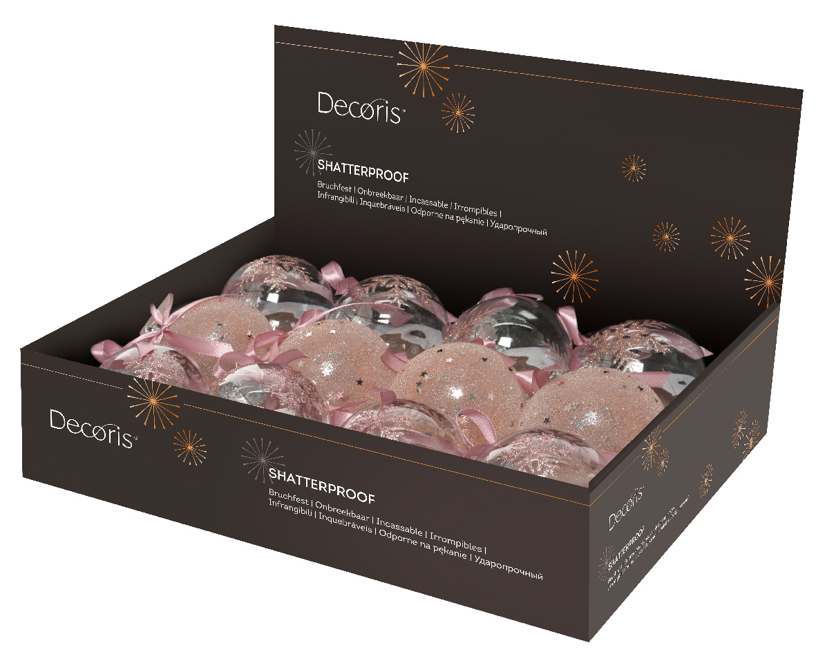 Kerstballen mix kunststof 8cm 12st roze | Decoris