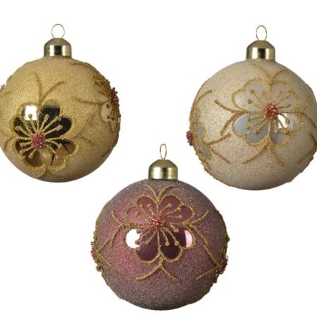 Kerstballenset a 3 stuks roze 8cm glas | Decoris