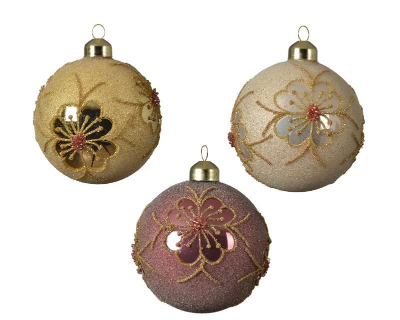 Kerstballenset a 3 stuks roze 8cm glas | Decoris