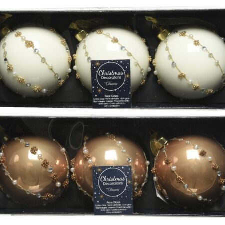 Kerstballenset glas a 3 stuks camel 8cm | Decoris
