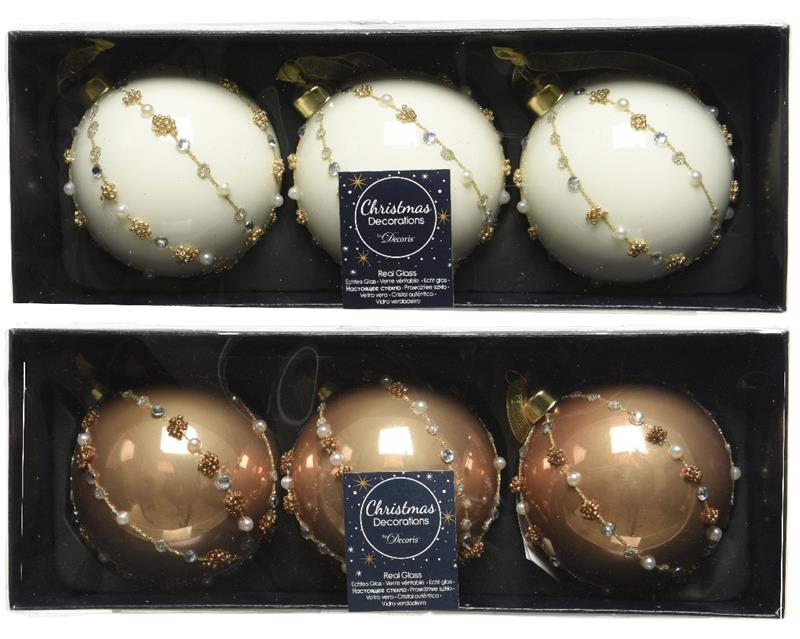 Kerstballenset glas a 3 stuks camel 8cm | Decoris