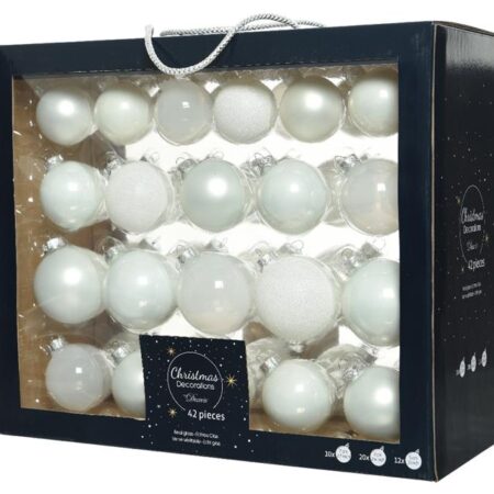 Kerstballenset glas mix winterwit 42st | Decoris