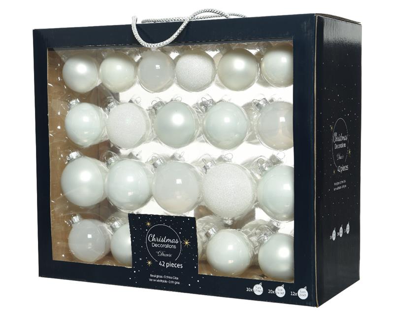 Kerstballenset glas mix winterwit 42st | Decoris
