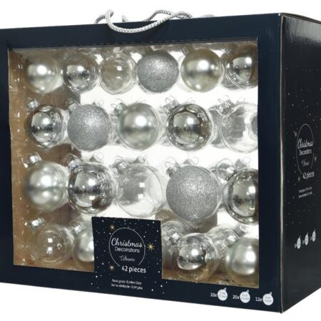 Kerstballenset glas mix zilver42 st. | Decoris