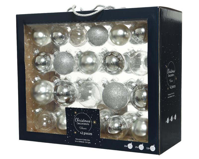 Kerstballenset glas mix zilver42 st. | Decoris