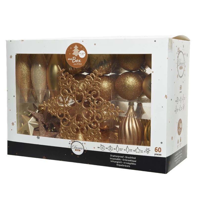 Kerstballenset kunststof 60 stuks goud | Decoris