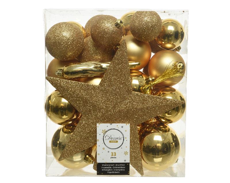 Kerstballenset kunststof Licht goud | Decoris