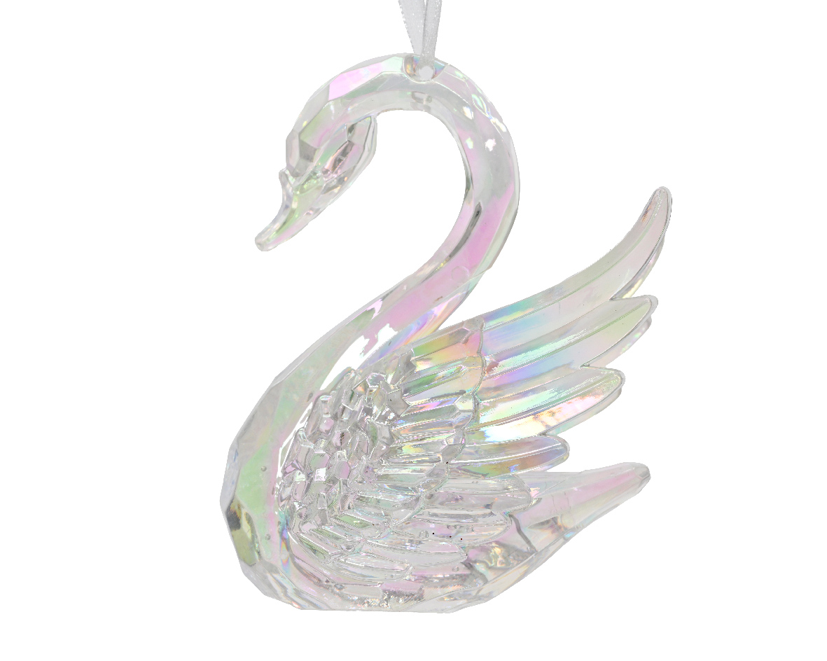 Kersthanger Zwaan iriserend 10cm | Decoris