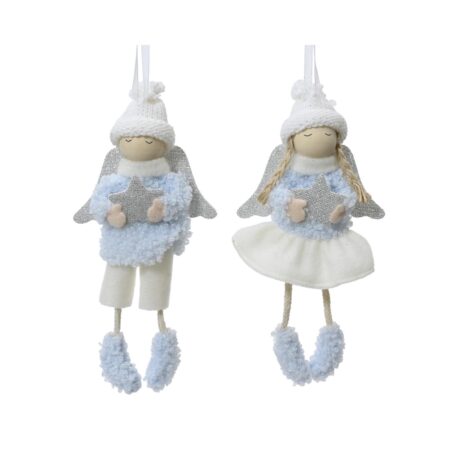 Kersthanger engel blauw/wit 8x3x16cm | Decoris