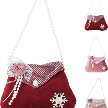 Kersthanger tas met roos en kralen 8cm | Home & Styling