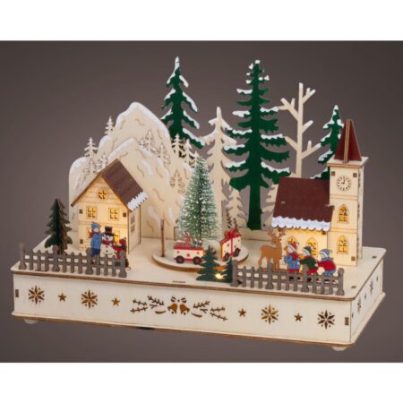 Kerstscene hout LED 14x28x20cm | Lumineo