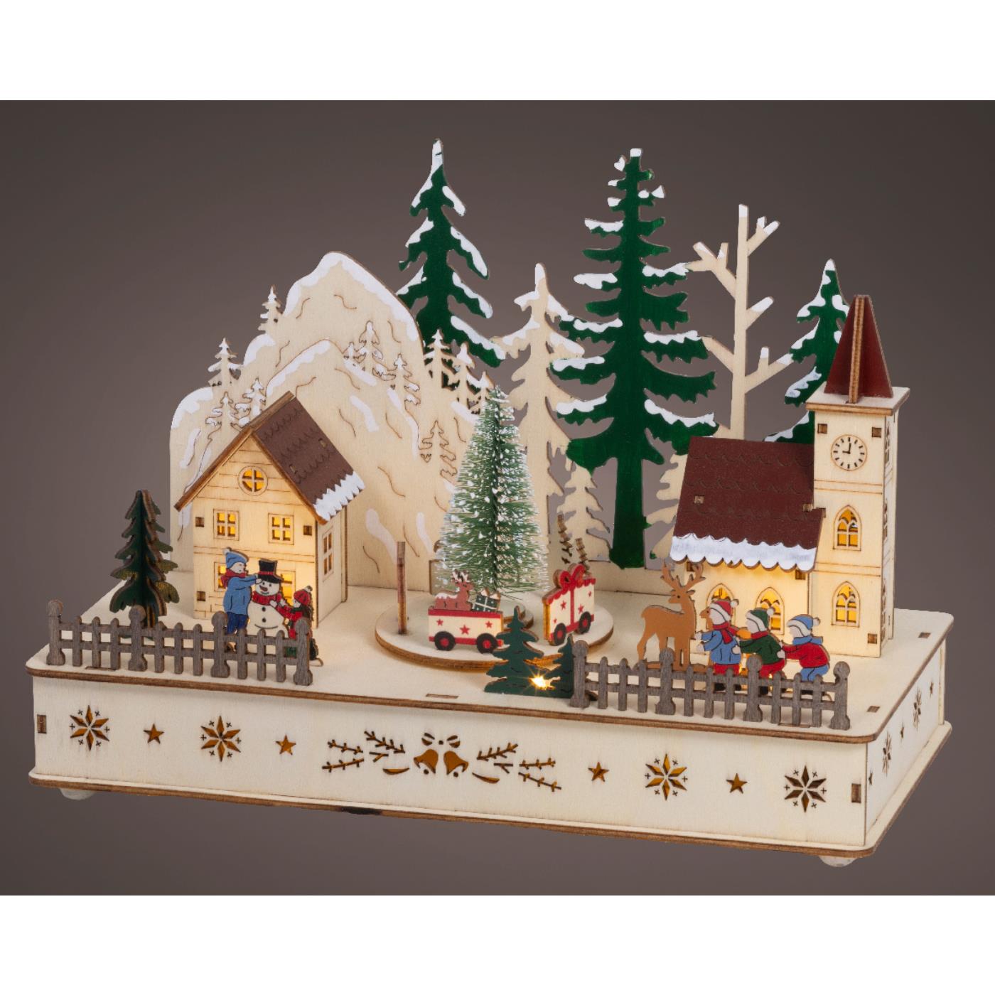 Kerstscene hout LED 14x28x20cm | Lumineo