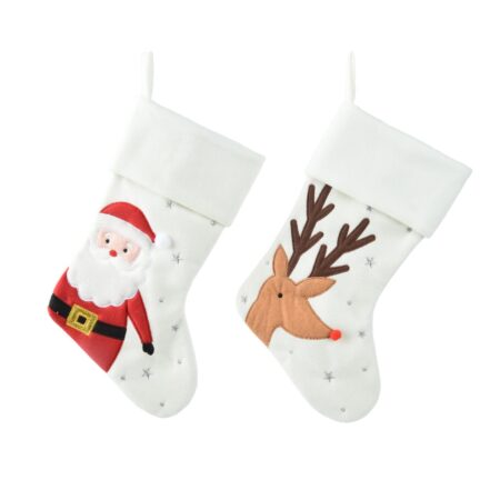 Kerstsok wit met print 40x25cm | Decoris