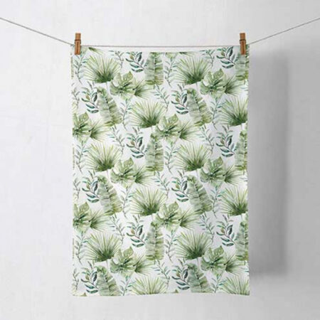 Keukenhanddoek Jungle bladeren wit |