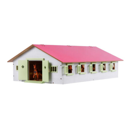 Kids Globe paardenstal met 9 boxen - 1:32 hout roze | Kids Globe