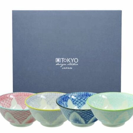 Kommenset Blauw/Wit - Mixed Bowls - Tokyo Design Studio - 4-delig - 500ml - 15 x 6
