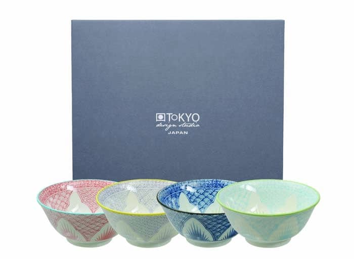 Kommenset Blauw/Wit - Mixed Bowls - Tokyo Design Studio - 4-delig - 500ml - 15 x 6
