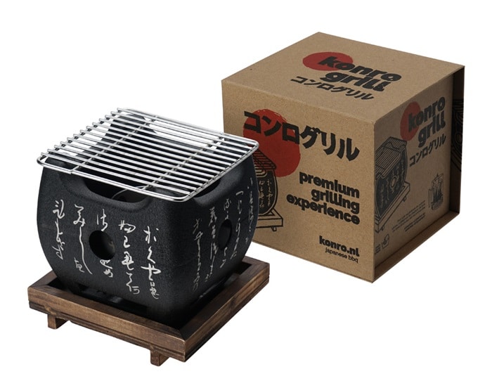 Konro Grill met Vierkante Houten Basis - 12x12x11cm | Tokyo Design Studio