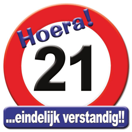 Kroonschild verkeersbord - 21 jaar | Paperdreams