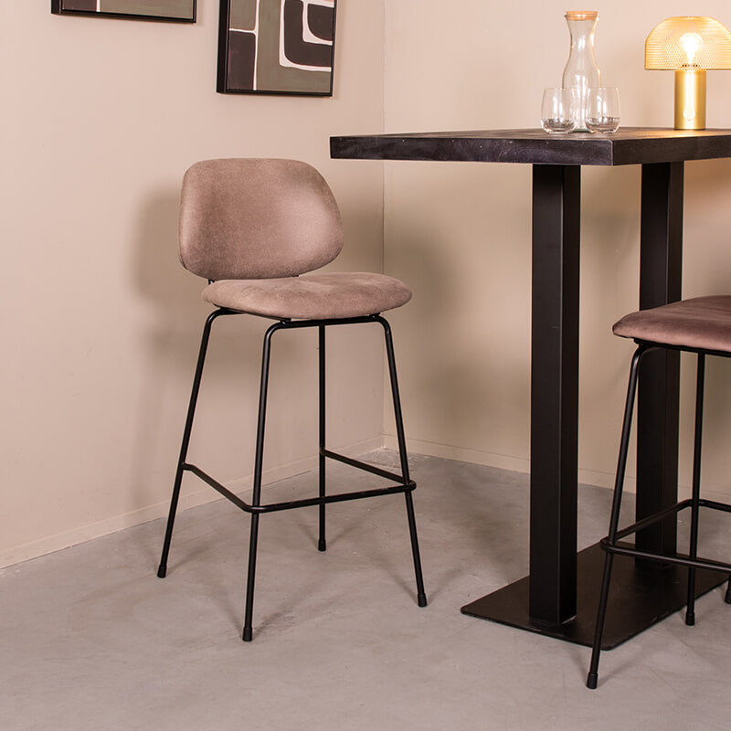 LABEL51 Barkruk Bello Lederlook - Taupe (zithoogte 74cm) | LABEL51