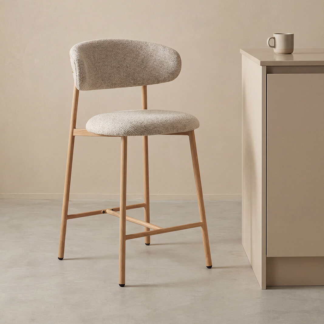 LABEL51 Barkruk Kaito Prestige-stof - Beige/Naturel (zithoogte 64cm) | LABEL51