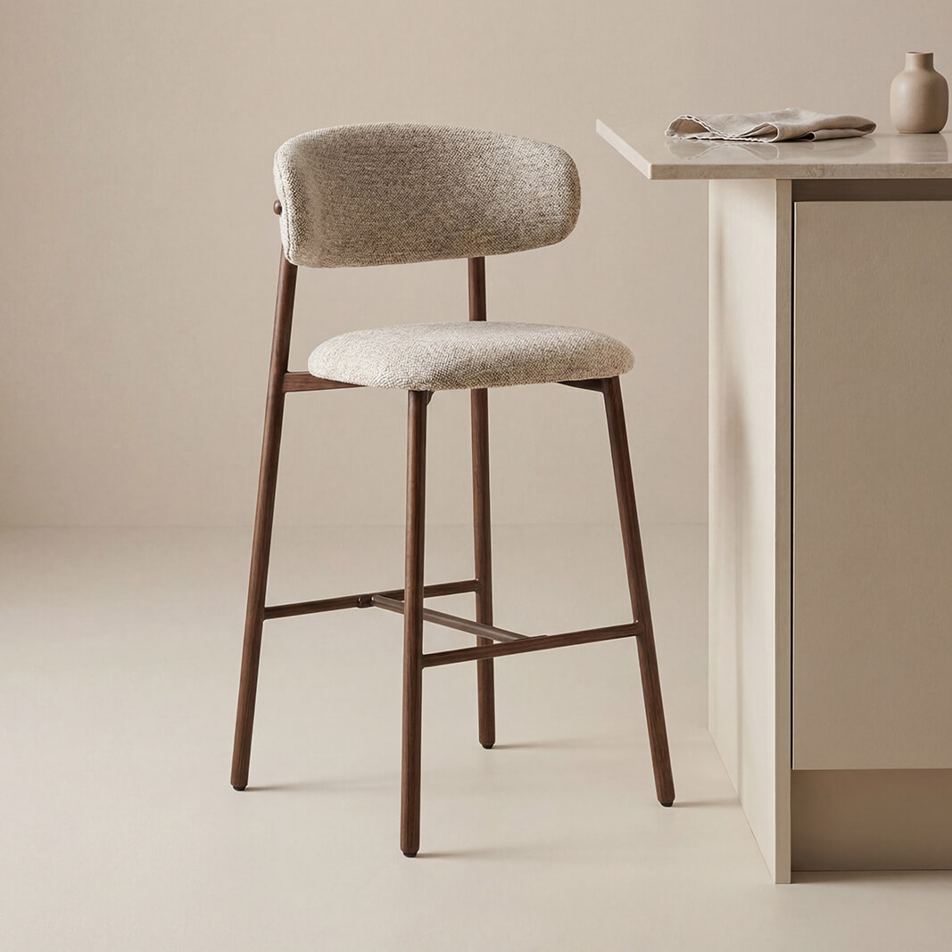 LABEL51 Barkruk Kaito Prestige-stof - Beige/Walnoot (zithoogte 64cm) | LABEL51